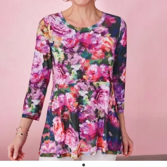 Soft Surroundings Floral Elysian Garden top Sz L - Picture 1 of 10